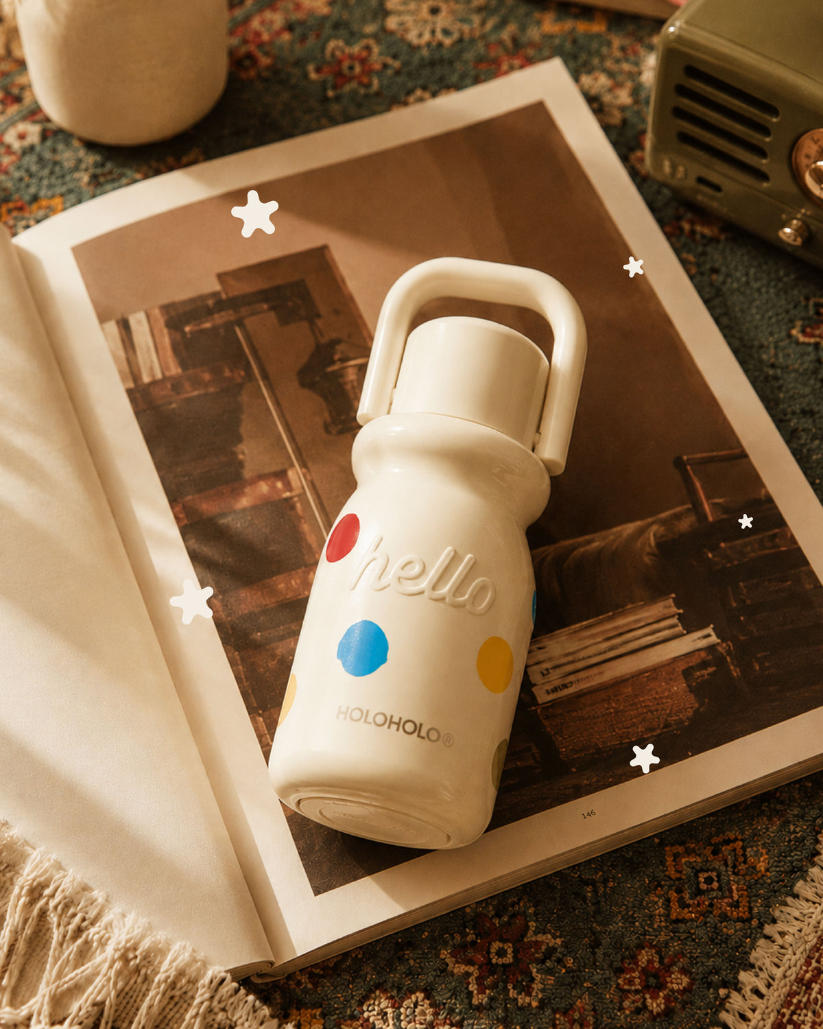 Retro Milk-Shaped Ceramic Water Bottle - Polka Dot