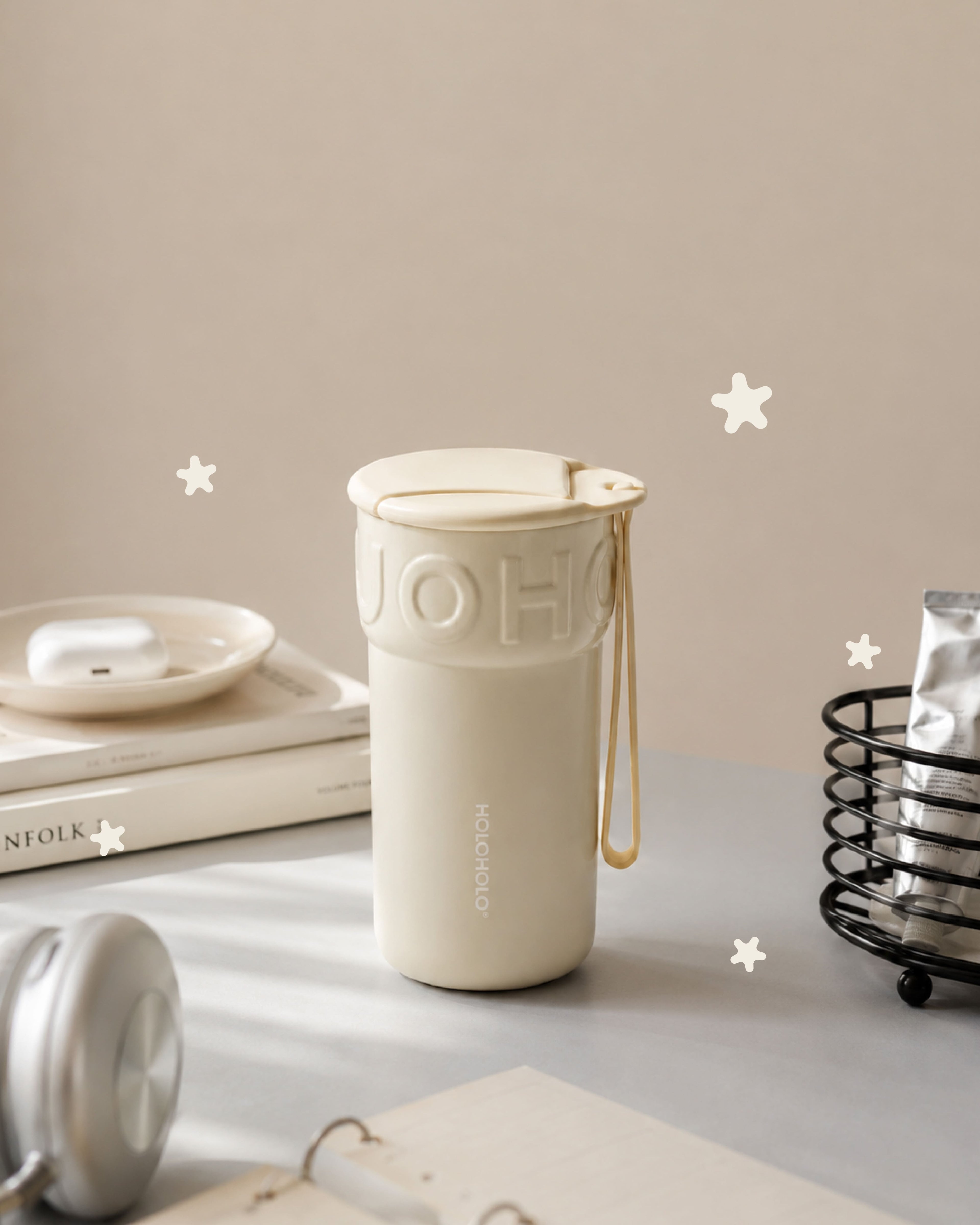 Ice Cream Cone Ceramic Travel Mug - Cream White