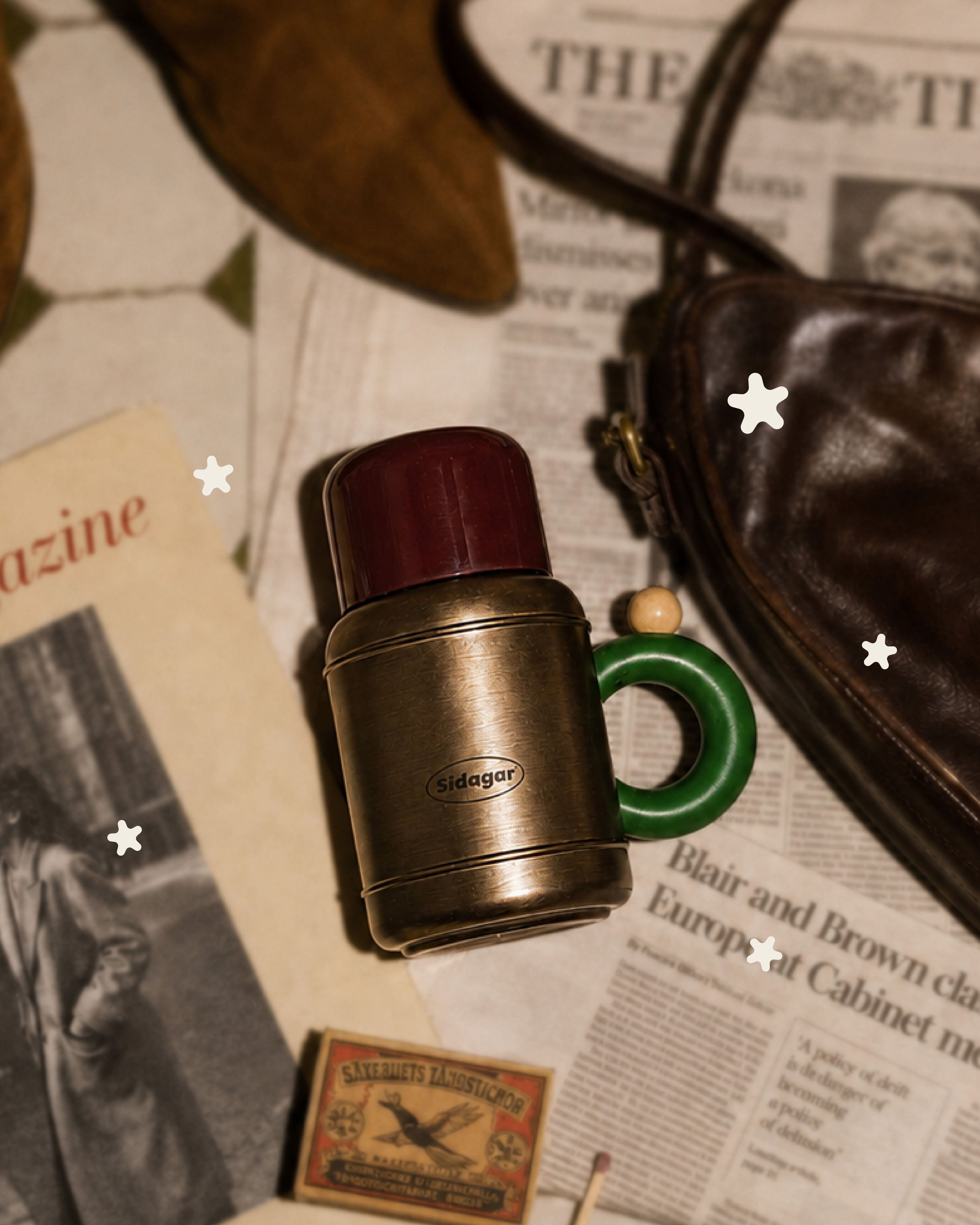 Retro Travel Mug with Straw Cap - Bronze