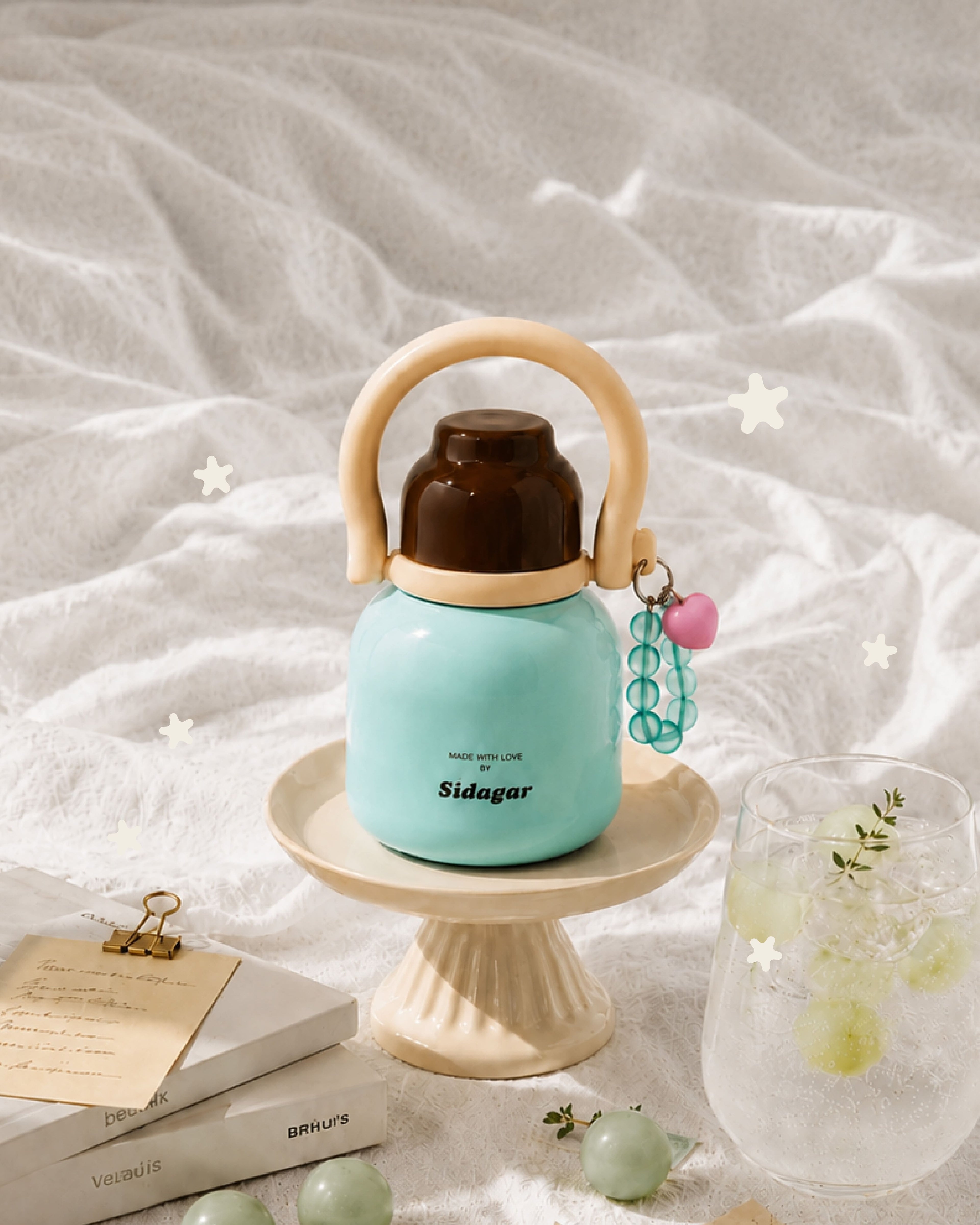 Fulu Water Bottle with Straw Cap - Mint Blue