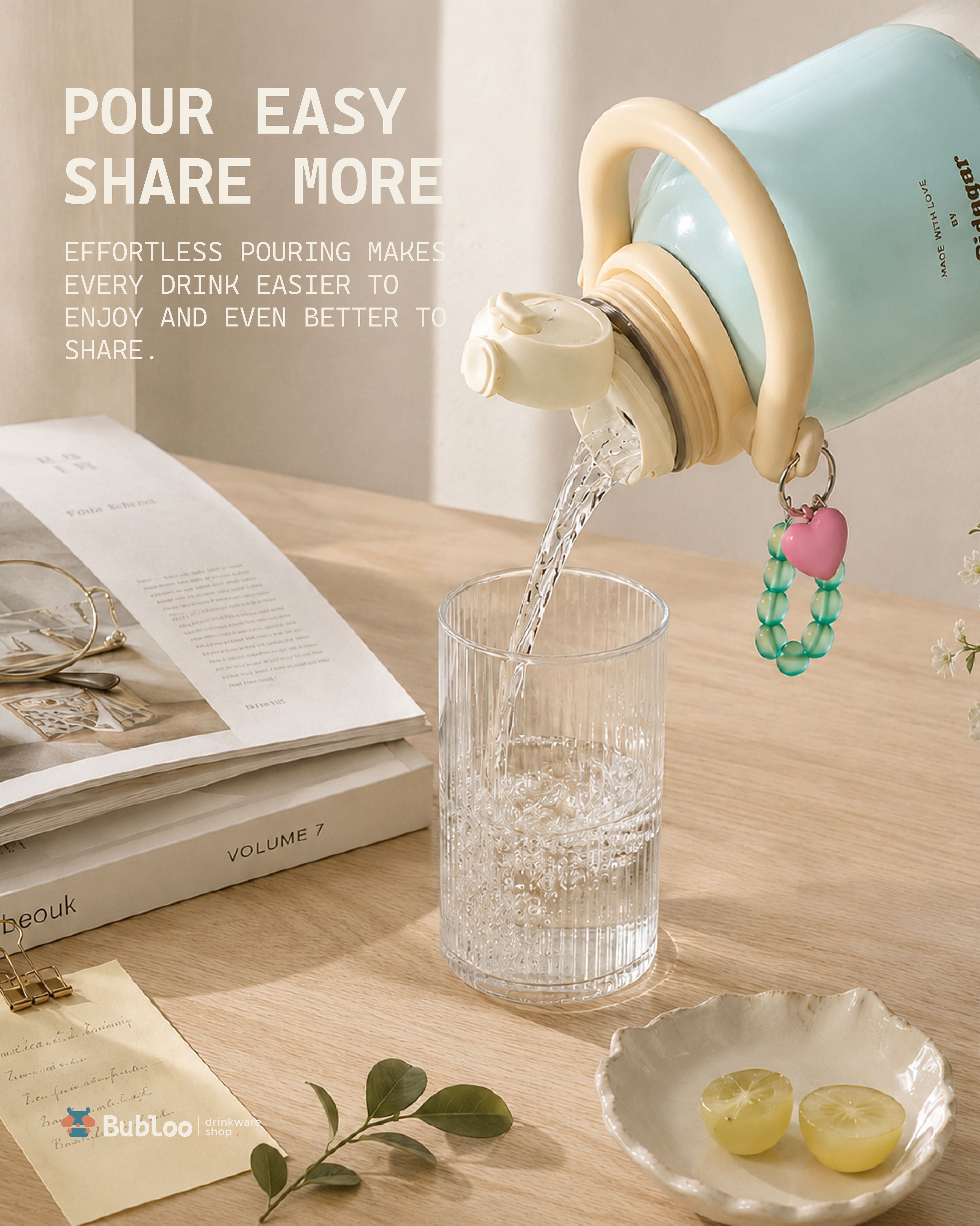 Fulu Water Bottle with Straw Cap - Mint Blue