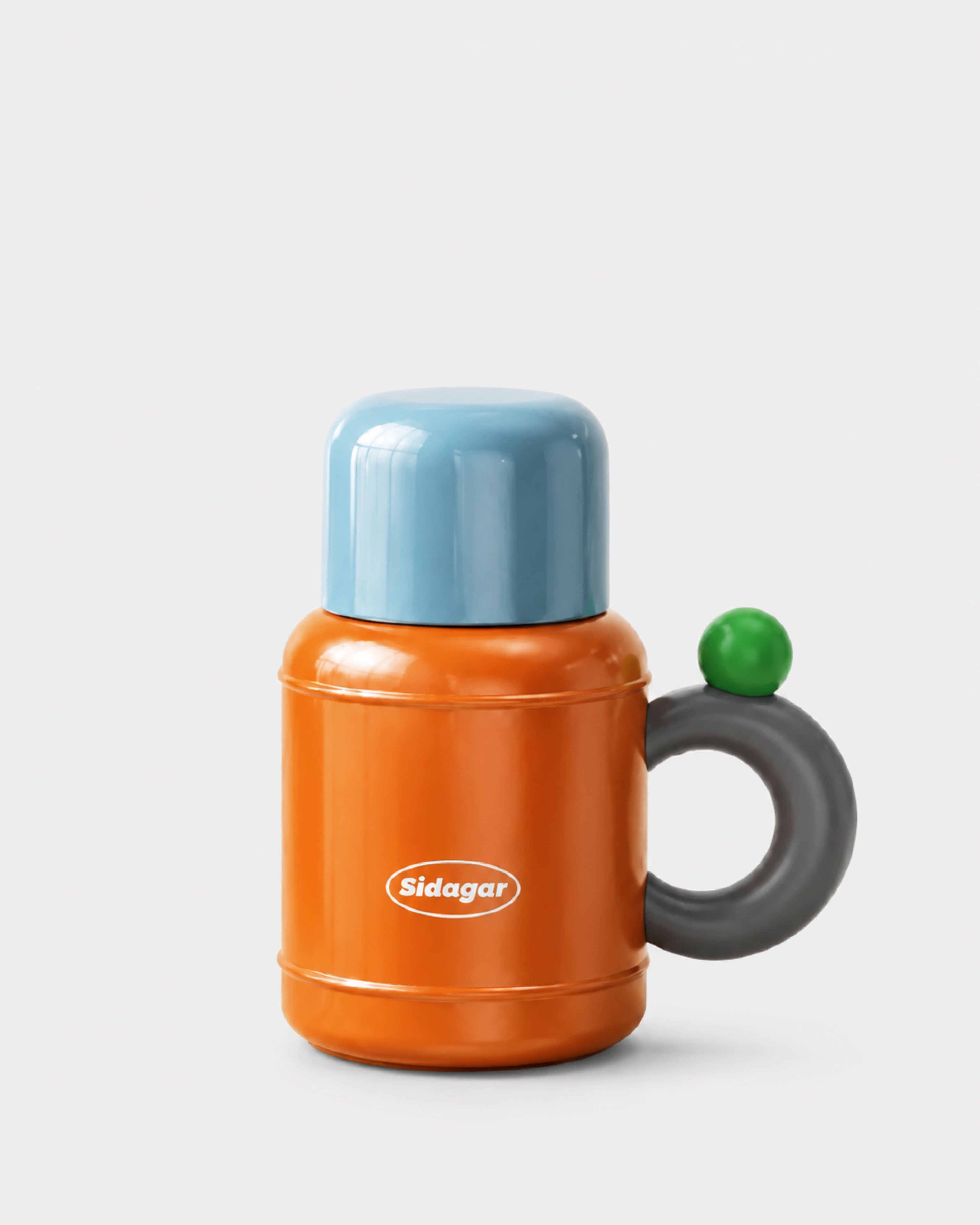 Retro Travel Mug with Straw Cap - Blue/Orange